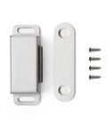 Front view of 4 Pack Silver Magnetic Door Catch Set For Cabinets, Drawers And Cupboards, Brushed Satin Nickel Finish, screws included.