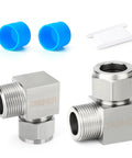 Front view of TAISHER 2-pack 304 stainless steel square 90° compression tube fittings, 1/2" tube OD x 1/2" NPT male