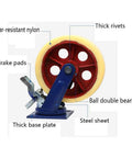 Beefy Heavy Duty Caster Wheel With Iron Core And Nylon Wheel Brake Equipped Universal Cart Wheel 1000kg Load Capacity