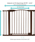 Stone Arch Auto Close Baby Gate For Doorways Bronze Metal Safety Gate 31 inches tall adjustable width with measurements