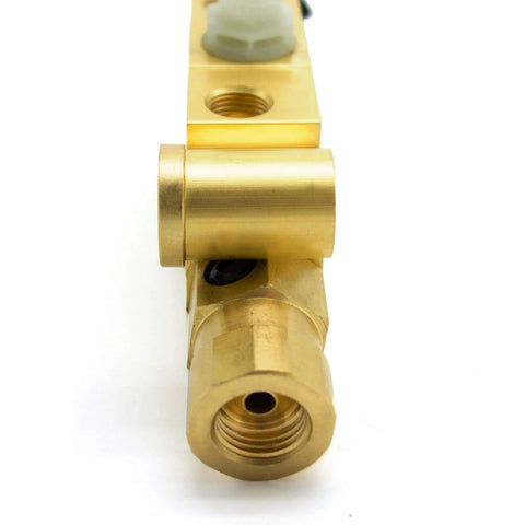 Brass PV2 brake proportioning valve side view with threaded ports.