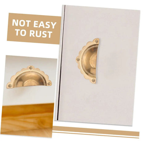 Vintage Gold Semi Circle Cabinet Door Pulls 2 Pack, Retro Cupboard And Wardrobe Drawer Handles for Kitchen Cabinets, shown installed