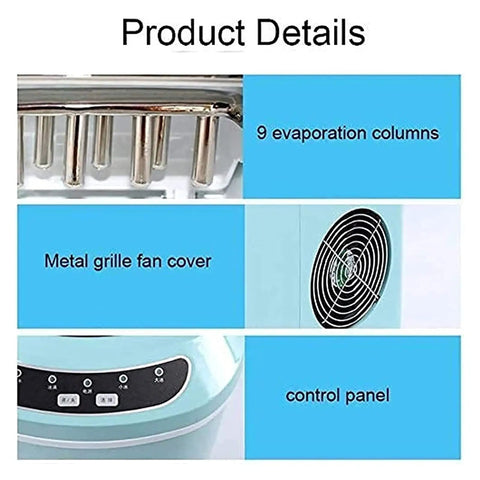 Compact Counter Top Ice Maker Machine Automatic Portable Ice Cube Generator With High Capacity Water Tank Backyard Bash Ready To Keep Drinks Frosty All Season Long product details showing 9 evaporation columns, metal fan cover, and control panel.