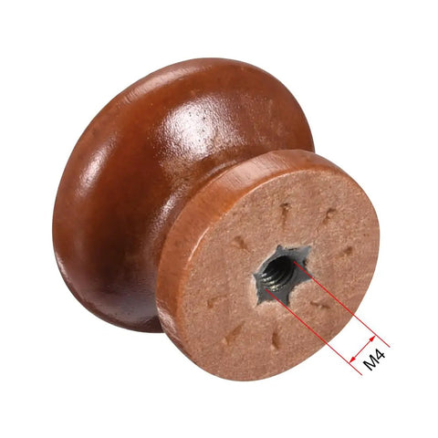 Round Wood Drawer Knobs In Red 5 Piece Set Of Compact 28Mm Cabinet Handles With Included M4 Screws showing detailed M4 screw hole.