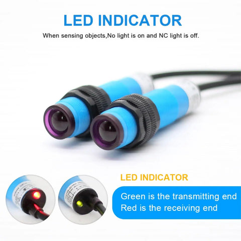 Budget Friendly M18 Through Beam Photoelectric Proximity Switch Sensor PE18 for safety equipment showing LED indicators