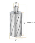 2-inch diameter annular cutter, 3-inch length, 3/4-inch shank, TCT cutting with pin for magnetic drill press