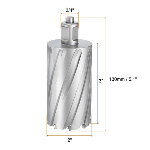 2-inch diameter annular cutter, 3-inch length, 3/4-inch shank, TCT cutting with pin for magnetic drill press