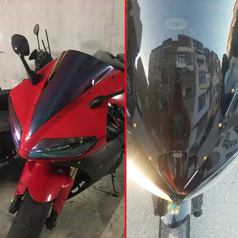 Orange Aluminum Fairing Bolt Kit For Yamaha R1 Windshield Installation Hardware Set With Well Nut Screws Clips And Clamps Aftermarket Windshield Hardware installed on motorcycle.