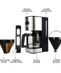 12 Cup Programmable Drip Coffee Maker With Glass Carafe No Mess Auto Shut Off Pause And Serve Large Water Reservoir Reusable Gold Tone Filter Carbon Filter Keeps Coffee Warm Black Kitchen Appliance