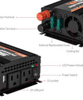 Ride Ready 500W Car Power Inverter Converts 12V DC To 110V AC With Dual USB Ports, features fuses, USB ports, and cooling fan.