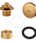 Push And Lock Bathtub Drain Stopper Kit With Trim Set And Single Hole Overflow Faceplate, Brushed Gold Finish, components