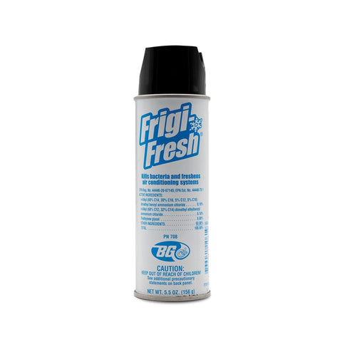 Frigi-Fresh Car AC Odor Eliminator Spray 5.5 oz can front view, for freshening vehicle's air conditioning system.