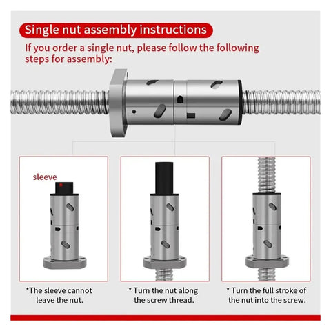 Single nut assembly instructions for High Performance Double Nut C5 Machined Ball Screw Kit With Cold Rolled RM2505 Precision Ballscrew.