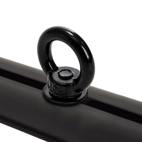 Heavy Duty Eight Pack M8 T Slot Track Tie Down Anchors Black Coated Stainless Steel Eye Bolts mounted in track.