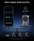Prime 3 In 1 Wireless Charging Station With AirCool Tech showing size and weight comparison to iPhone 17 Pro Max