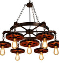 7-Head Farmhouse Chandelier Rustic Industrial Pendant Light For Restaurants, Bars, And Coffee Shops, gear design with bulbs