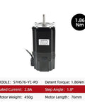 Black Hanpose 57HS76 NEMA-23 stepper motor with silver shaft and attached cable