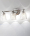 Three Light Bathroom Vanity Light Fixtures Over Mirror In Brushed Nickel Finish With Rustproof Design Modern Crystal Glass Shades Wall Sconces Elegant Oval Backplate For Bright Sleek Dope Bathroom Makeover