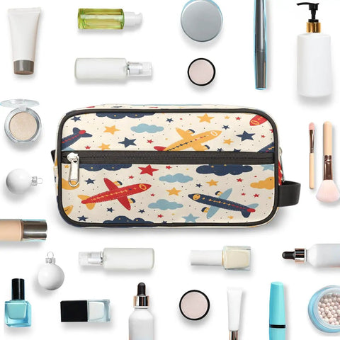 Cartoon Aircraft Clouds Toiletry Bag With Hanging Hook Large Capacity Travel Makeup And Shaving Kit Organizer For Essentials
