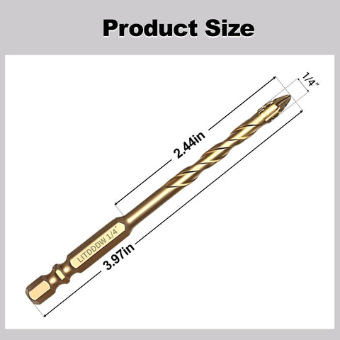 Product size diagram of 1/4 Inch Masonry Drill Bit from 5 Pack With Carbide Tips for concrete, tile, wood, and glass projects.