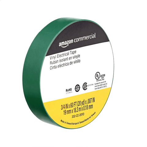Green Vinyl Electrical Tape Three Quarters Inch By Sixty Feet 0.007 Inch Thick Ten Pack For Wire Repairs And Cable Bundling Sealing
