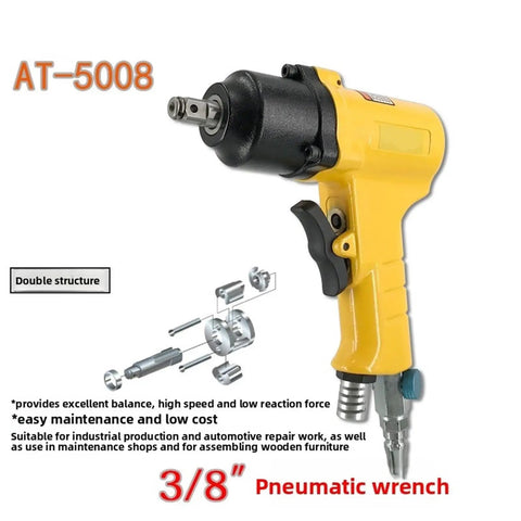 Top Tier Industrial 3/8 Air Impact Wrench Hella Compact Pneumatic Tool with yellow body and quick release chuck.