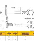 Top Shelf 100 Pack Chicago Screws And Binding Posts For Leather Bags And Photo Albums Smooth Nickel Finish, dimensions and specifications diagram.