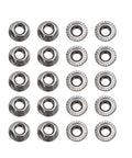20 M8 X 1.25mm Serrated Flange Nuts DIN6923 304 Stainless Steel in a grid, hex lock design for industrial use.