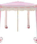 Boho Beach Cabana With Fringe And Tassels, 7x7 Ft Easy Setup Canopy With Premium Wood Poles, Sand Pockets, Instant Sun Shade, Rose Stripes