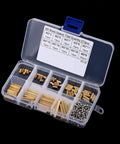 Brass Female Spacers And Screws Assortment Kit 270 Piece Hardware Set In Durable Waterproof Rustproof Brass With Organized Plastic Storage Box Pro Grade, open box with M2 brass spacers and screws