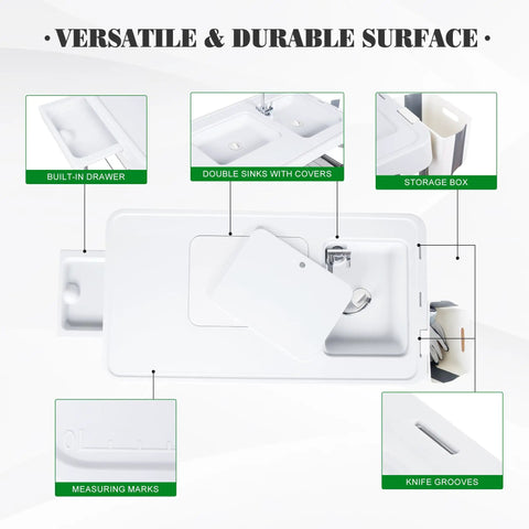 Dual Sink Fish Cleaning Table For Camping And Picnics, 42.5 Inch Portable Folding Fish Station features and compartments