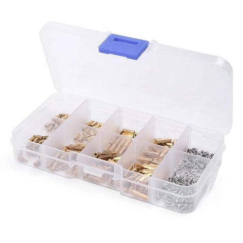 Brass M2 Hex Column Standoff Spacer Kit 300 Piece Assortment For PCB Mounts And Electronics Nuts And Screws Set For Spacing Panels Gears And Enclosures Pro Grade Hardware in compartment case