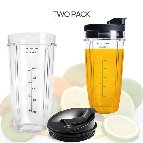 24 Oz Replacement Cups For Nutri Blender With Sip And Seal Lids 2 Pack Compatible With BN401 BN400 BN800 BN801 SS101 SS351 SS151 Twisti Duo Models For Direct Drinking On The Go