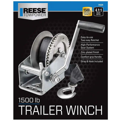 Boat Trailer Hand Crank Winch 1500 Lb Capacity With 6 Inch Comfort Grip Handle Single Speed 20 Ft Strap Heavy Duty Steel Frame