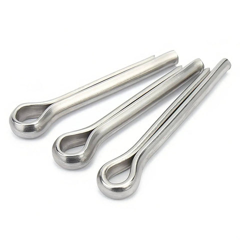 Pro Grade Heavy Duty Cotter Pin Kit With 110 Pieces In Eight Sizes From M2 To M6 And From Five Sixty Fourths Of An Inch To One Quarter Inch For Hitch Pin Locks Trucks Tow Rigs Engine Repairs Clips And Pins, three silver cotter pins