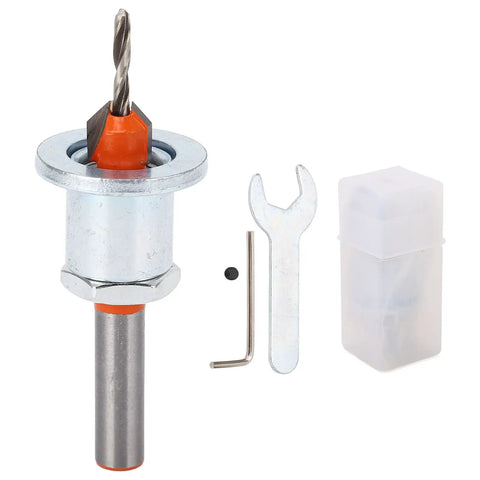 Rock Solid Countersink Drill Bit Set With Adjustable Depth Battle Tested Tungsten Steel Alloy Counterbore Bits components with wrench and case.