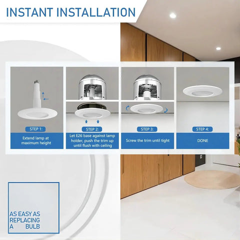 4 Pack 5 Or 6 Inch LED Recessed Retrofit Can Lights With Dimmable 12W Equivalent To 60W, 5000K Daylight, installation steps
