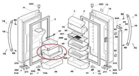 Diagram highlighting Door Shelf Bin 242071301 Replacement For Frigidaire Refrigerator Exact Fit For Select Models