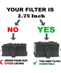 Correct and incorrect sizes for Beefed Up Two Pack Tall 2.75 Inch Replacement HEPA Filters For Upright Vacuums Including Rotator NV450 models.