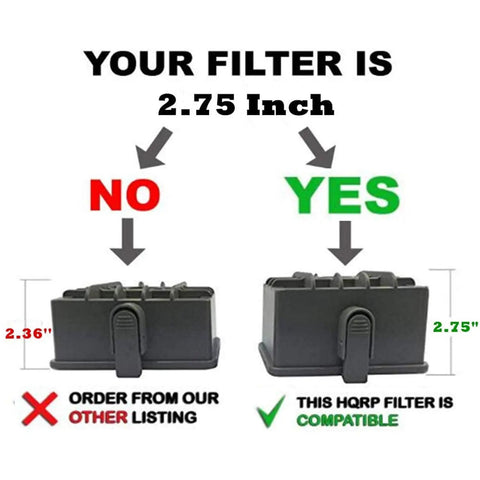 Correct and incorrect sizes for Beefed Up Two Pack Tall 2.75 Inch Replacement HEPA Filters For Upright Vacuums Including Rotator NV450 models.