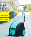 Portable Metal Hose Reel Cart With Smooth Rolling Wheels And Easy Step Operation Garden Hose Organizer on pathway.