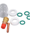Top Tier 9 Piece TIG Welding Torch Kit With Collet Gas Lens Glass Cup Gasket O Ring For WP 17 18 26 Silly Brass Consumables Steel parts including gasket and lens.