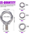 Heavy Duty 304 Stainless Steel M10 Eye Bolts Lifting Ring Kit With Four Eye Bolts And Six Lock Nuts Plus Lock Washers And Flat Washers For Marine And Industrial Lifting Projects No Nonsense, size chart