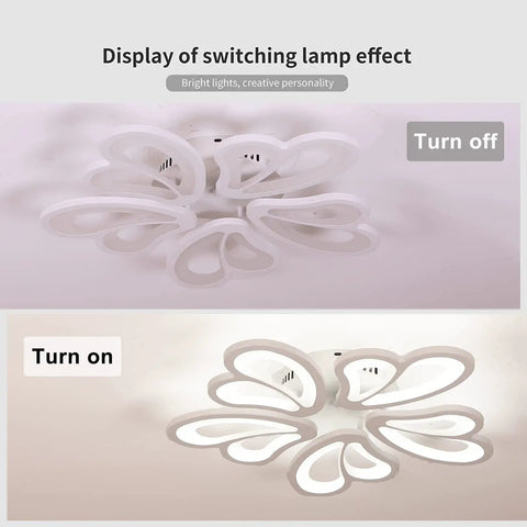 Dope Modern LED Flush Mount Ceiling Light 55W Five Petal Metal Flower Chandelier with Acrylic Diffuser on and off display