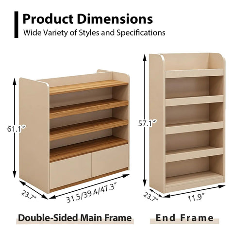 Heavy Duty Double Sided Gondola Shelving With Storage Cabinet Built Tough For Retail Shops And Boutiques Two Tone Commercial Rack Shop Ready Real Deal Display System