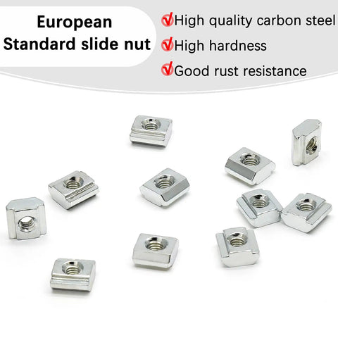 50 Pack 3030 Series Sliding T Nuts With M6 Thread Hammer Head For 8mm T Slot Aluminum Extrusion Profiles Durable Carbon Steel Construction