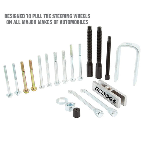 Steering Wheel Puller Set For All Major Cars And Trucks With Lock Plate Remover Includes 5/16 x 18, 5/16 x 24, And 3/8 x 16 Adapters