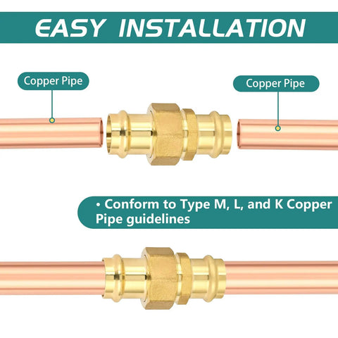 50 Pack 1 Inch Copper Press Union Coupling Fittings Lead Free Brass Plug And Play Solderless Water Pipe Connectors For Smooth Diy Home Renovation Projects And Quick Water Line Repairs with copper pipes and coupling.