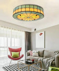 Vintage Tiffany Style Mermaid Glass Ceiling Light Hand Made Flush Mount Lamp in a modern living room setting