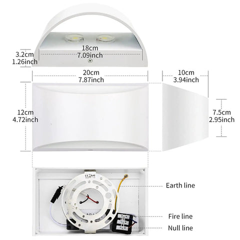 Dimensions and parts of Lit Modern LED Up Down Wall Sconce 12W Dimmable Indoor Light in Warm White 3000K 1200 Lumens Aluminum Finish